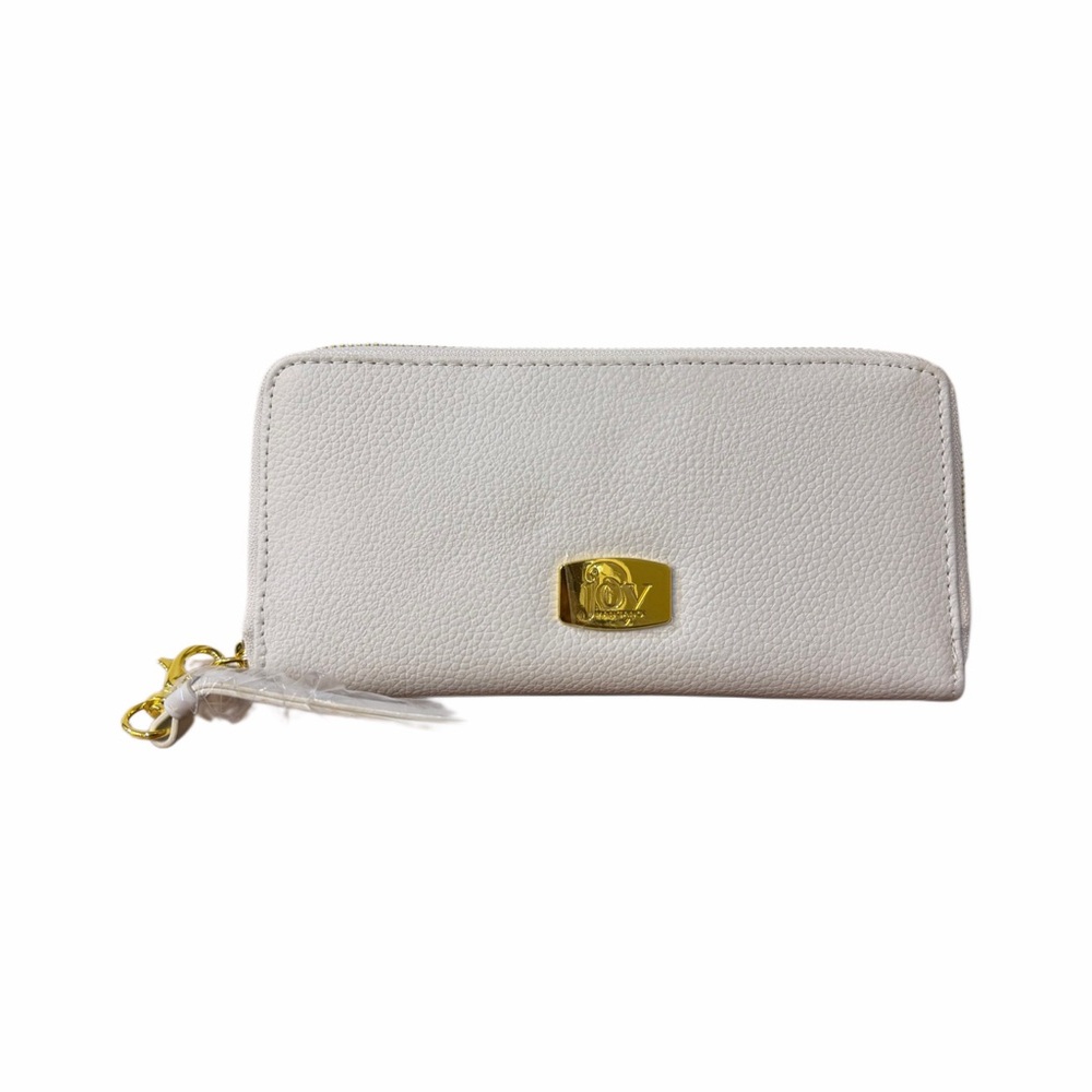 White Textured Zip Wallet By Joy Mangano with Gold Accents